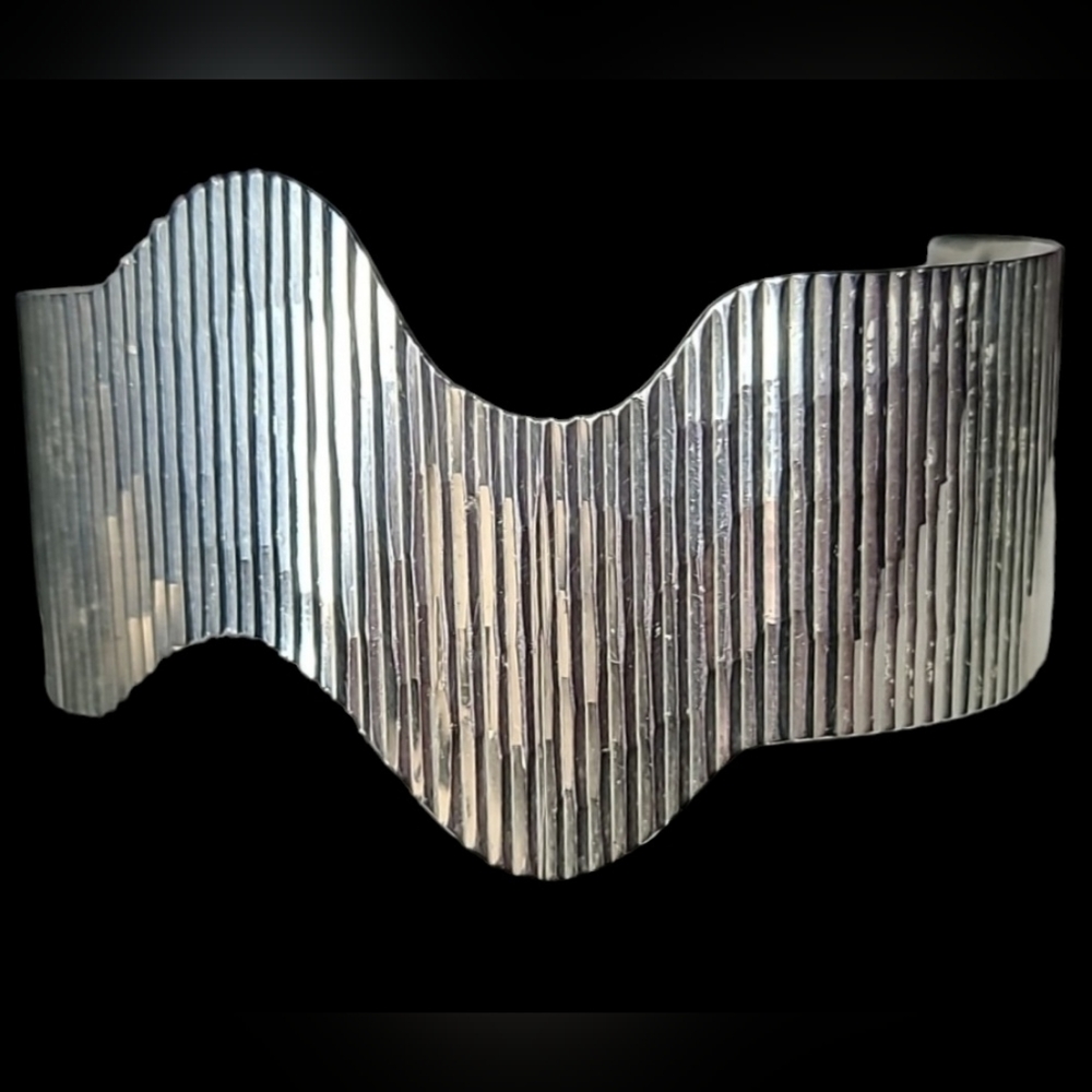 TAXCO Sterling Silver 925 Rare Wave Cuff Bracelet Vintage 6.75" Adjustable - Picture 4 of 10